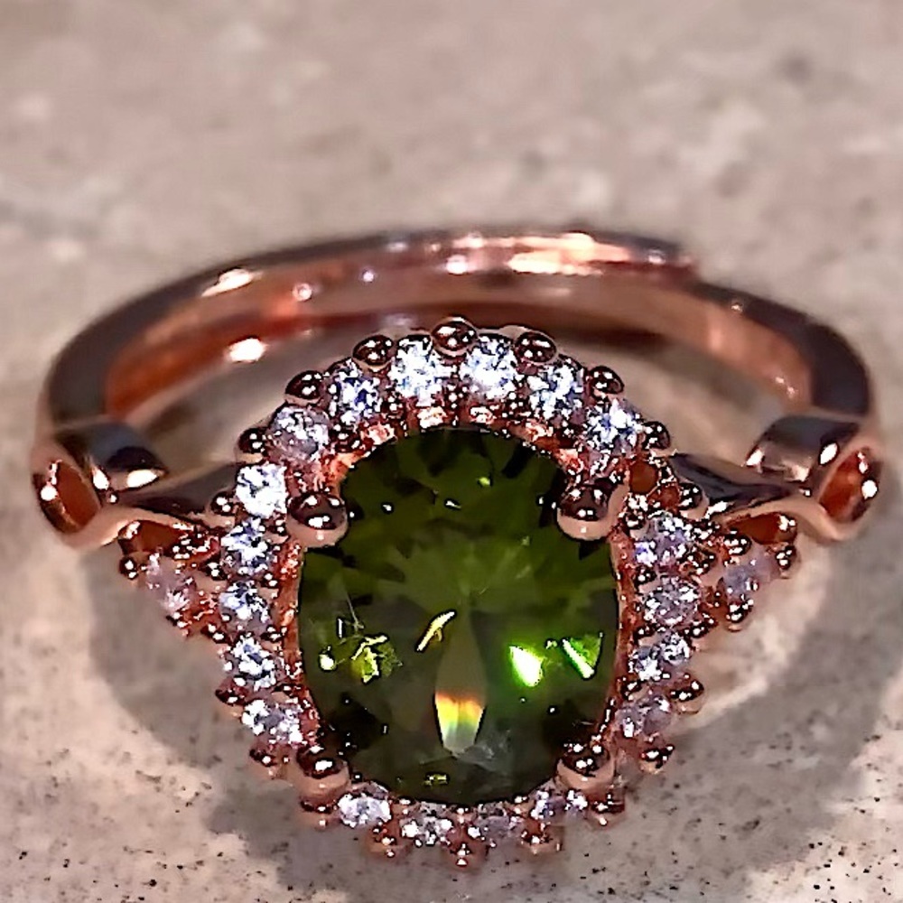 STERLING SILVER ROSE GOLD PERIDOT RING